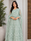 Elegant Mint Green Embroidered 3-Piece Suit