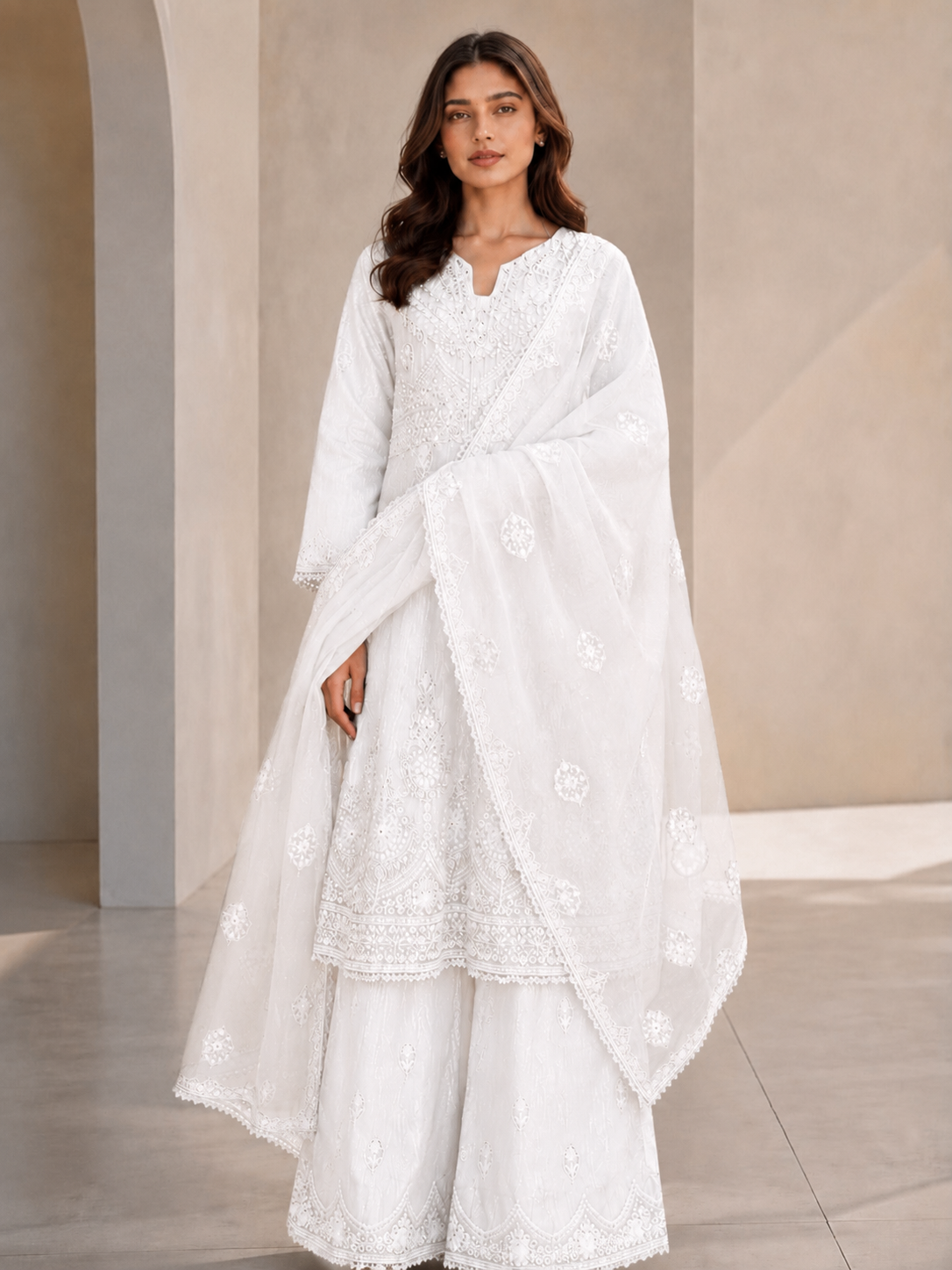 Elegant Embroidered White 3-Piece Suit