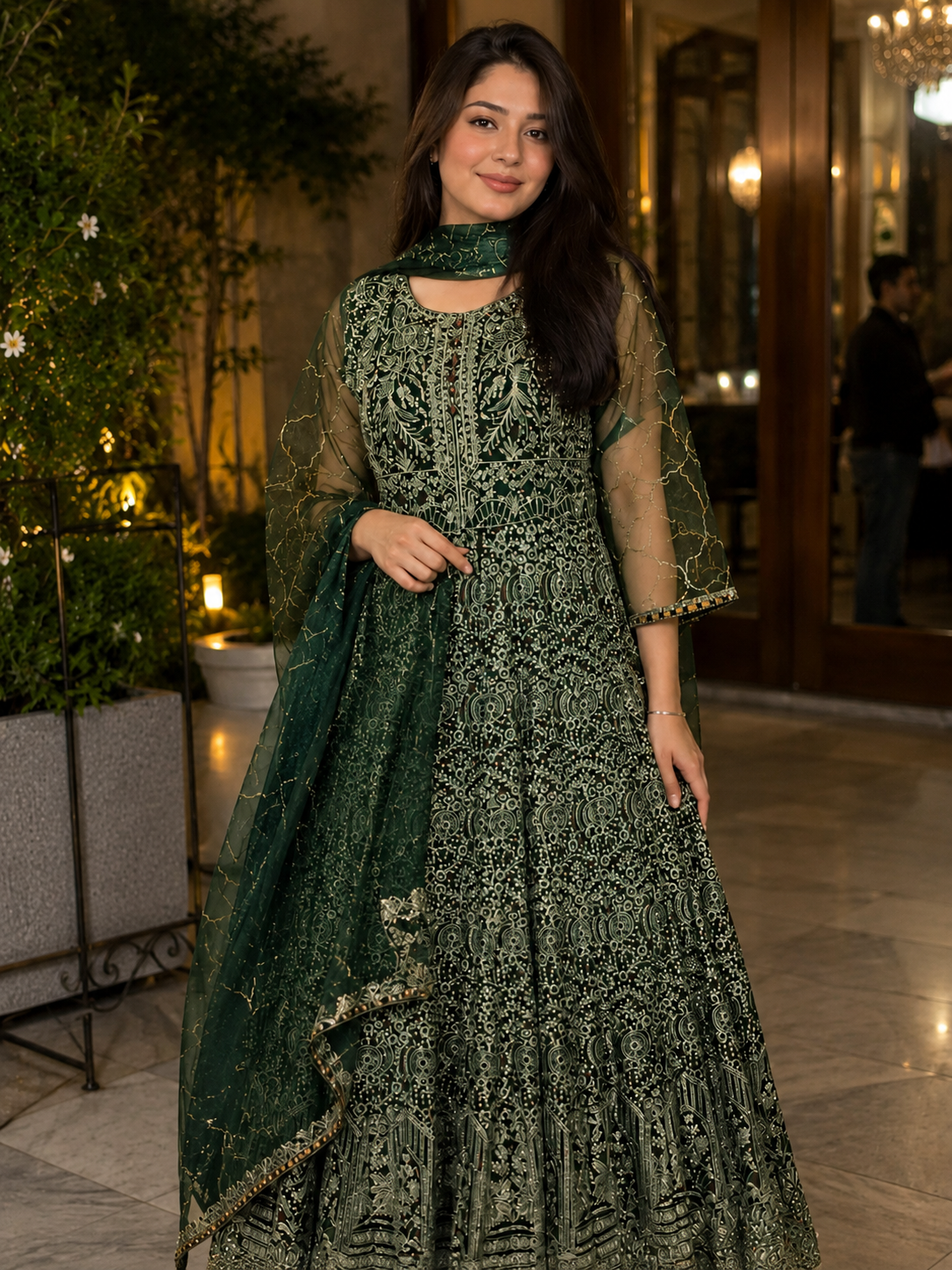 Elegant Green Embroidered Maxi Dress