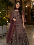 Elegant Maroon Embroidered Maxi Dress